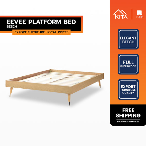 KITA EEVEE Platform Bed, Solid Rubberwood