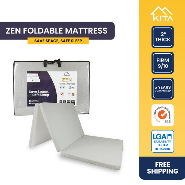 KITA ZEN Foldable Mattress (2 inch), Solid Foam, Light Grey Cover